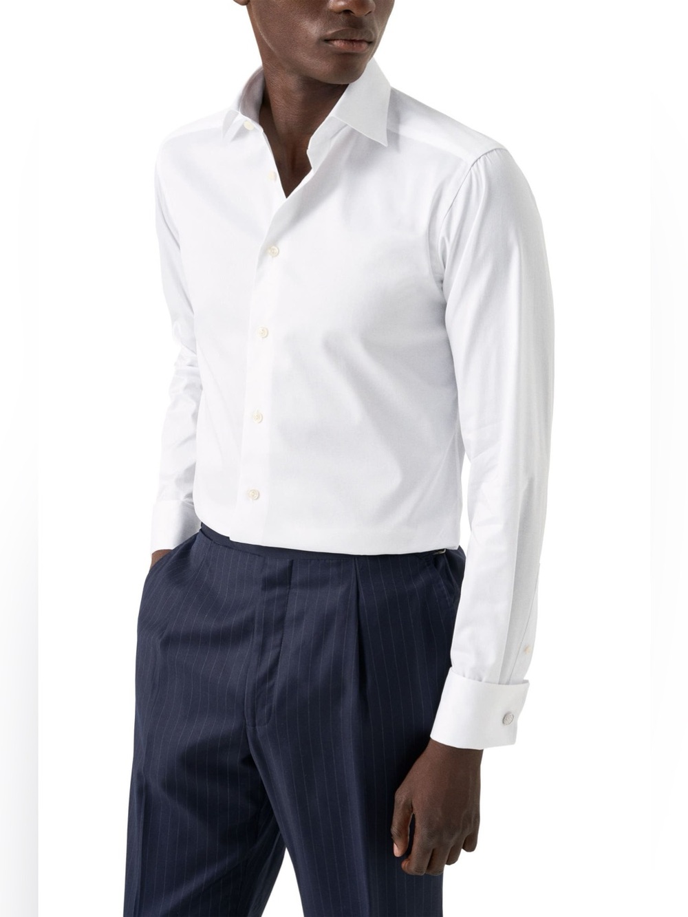 Eton Slim Fit White Cotton Twill Dress Shirt with French Cuffs